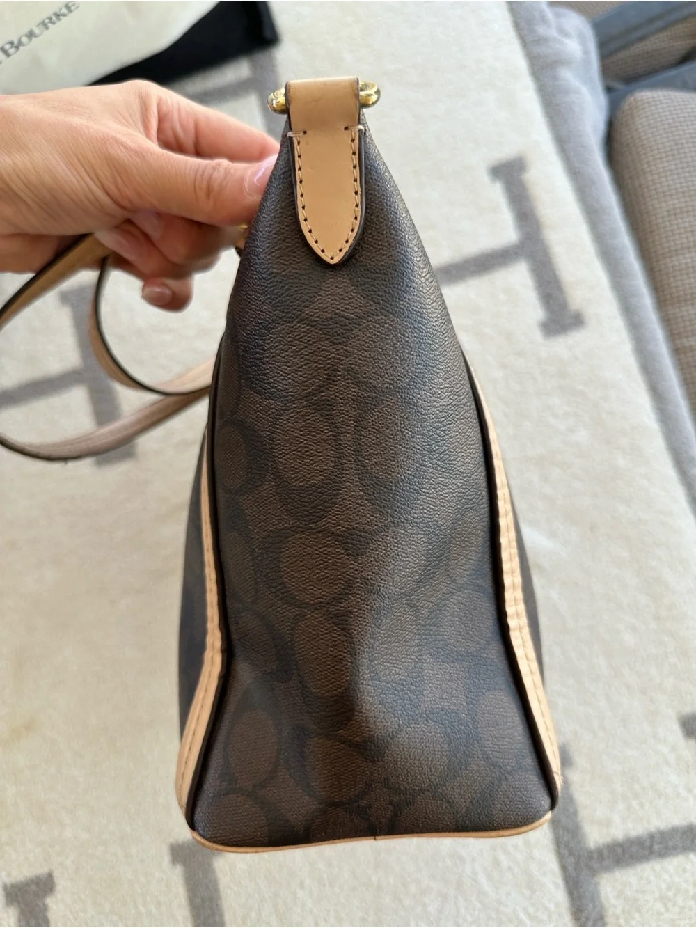 Coach Brown Signature Shoulder Bag with Tan Trim